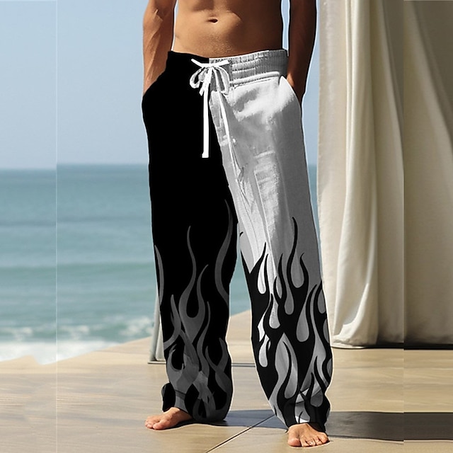  vlam abstract heren 3D-print broek broeken outdoor dagelijkse kleding streetwear polyester zwart wit s ml middelhoge taille elasticiteit broek