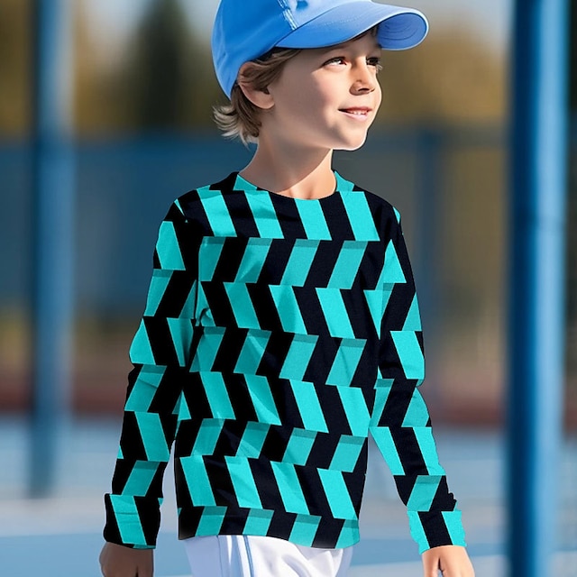  Drenge 3D Geometrisk T-shirt Skjorte Langærmet 3D-udskrivning Forår Efterår Sport Mode Gade Polyester Børn 3-12 år Rund hals udendørs Afslappet Daglig Regulær