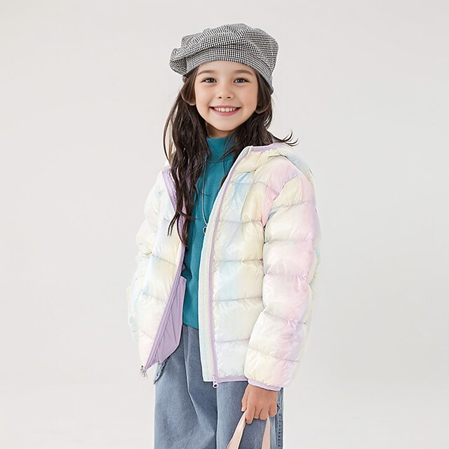  Kinder Mädchen Daunenjacke Einfarbig Aktiv Reißverschluss Outdoor Mantel Oberbekleidung 2-12 Jahre Winter Regenbogenfarben Kaffeefarbe Rosa