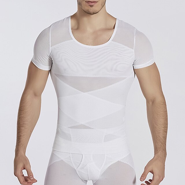 Men's T shirt Tee Compression Shirt Body Shaper Compression Tops Crew Neck Short Sleeve Sports & Outdoor Vacation Going out Casual Daily Quick dry Breathable Soft Plain Black White Activewear Fashion 5