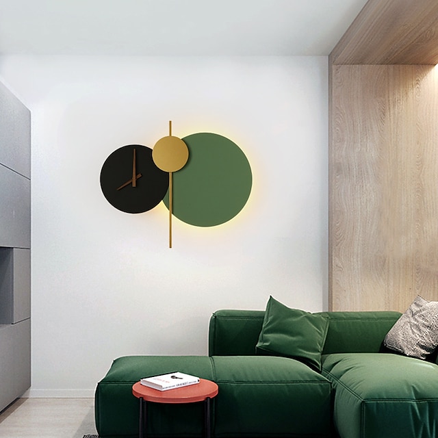  Applique murale LED moderne avec horloge, 48cm, décoration de la maison, compatible avec bureau, salon, chevet, chambre à coucher, 110-240v