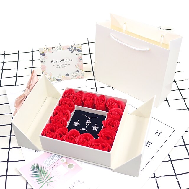  Women's Day Gifts Valentine's Day 16 Rose Jewelry Packaging Box Lipstick Box Necklace Ring Box Valentine's Day Gift Jewelry Box Mother's Day Gifts for MoM