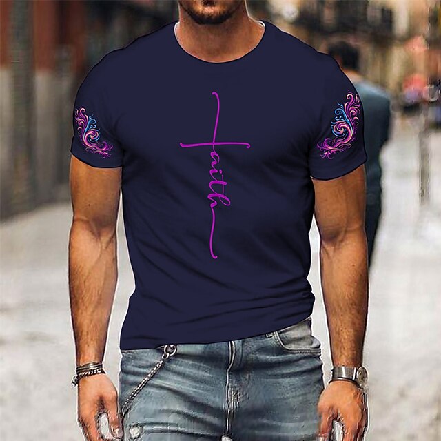 Men's Graphic T-Shirt Faith Cross Print Short Sleeve Spiritual Crew Neck Top4