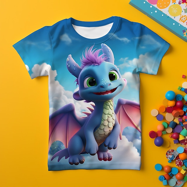  Girls' 3D Dragon Tee Shirt Short Sleeve 3D Print Summer Active Fashion Cute Polyester Kids 3-12 Years Crew Neck Outdoor Casual Daily Regular Fit