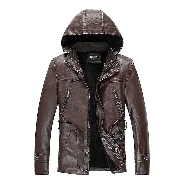 Men's Winter Coat Leather Jacket Casual Motorcycle Thermal Warm ...