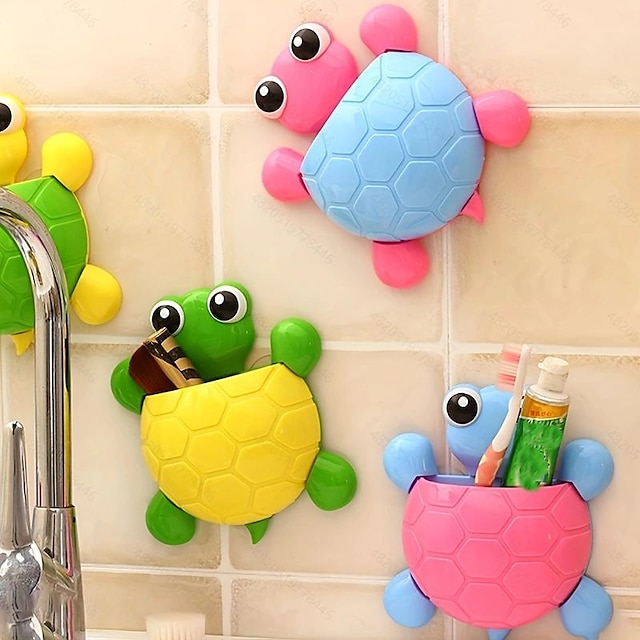  1pcs Cute Turtle Design Storage Rack, Suction Cup Toothbrush Holder, Creative Cartoon Bathroom Storage Organizer, Toothbrush & Toothpaste Storage Rack, Bathroom Accessories