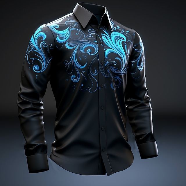  Per uomo Camicia Camicia con bottoni Manica lunga Artistico Da tutti i giorni Per uscire Autunno inverno Collo ripiegabile Stampa Bottone giù Blu chiaro Nero Blu reale Blu Viola