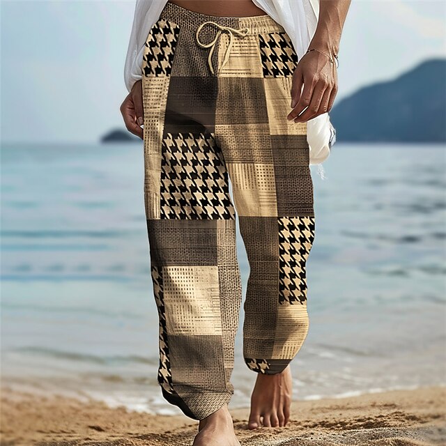 Houndstooth Casual Men's 3D Print Pants Trousers Outdoor Daily Wear Streetwear Polyester Blue Green Khaki S M L Medium Waist Elasticity Pants4