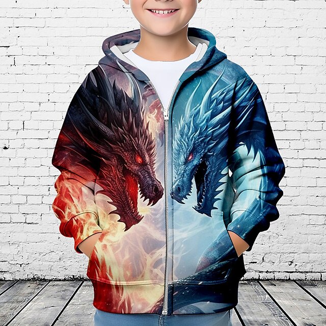 Boys 3D Dragon Hoodie Coat Outerwear Long Sleeve 3D Print Fall Winter ...