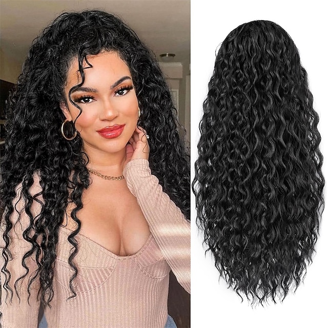  Extension de queue de cheval cordon queue de cheval pour femmes noires synthétique longue queue de cheval bouclée extensions de cheveux clip en queue de cheval 20 pouces postiche