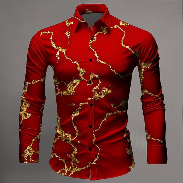 Men's Crack Shirt Button Up Shirt Long Sleeve Abstract Daily Wear Going out Spring & Summer Turndown Print Button-Down Yellow Burgundy3