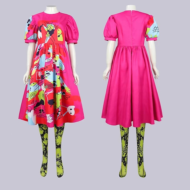  Weird Doll Dress Outfits Crazy Doll Puff Sleeves Princess Dress Women's Girls' Movie Cosplay Costumes Hot Pink Carnival Party Casual Daily