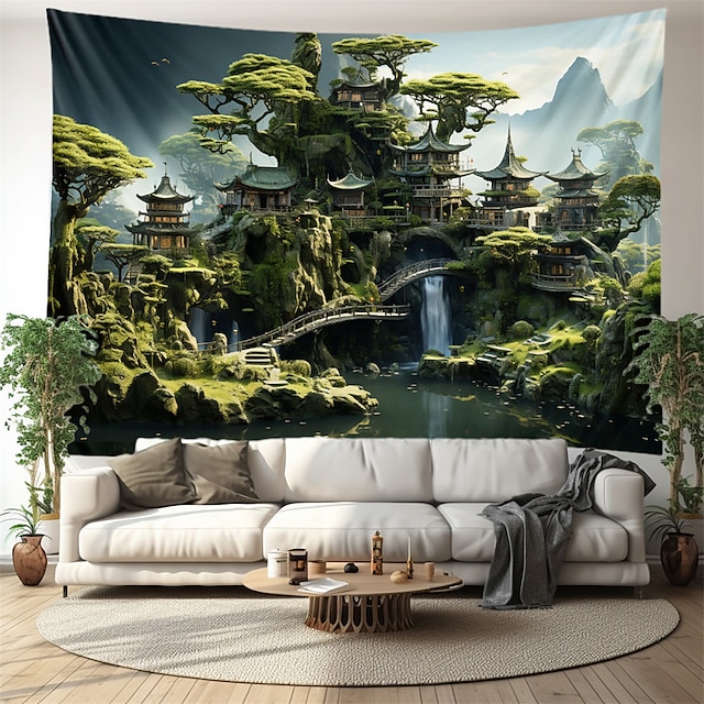  Chinese Style Garden Hanging Tapestry Wall Art Large Tapestry Mural Decor Photograph Backdrop Blanket Curtain Home Bedroom Living Room Decoration