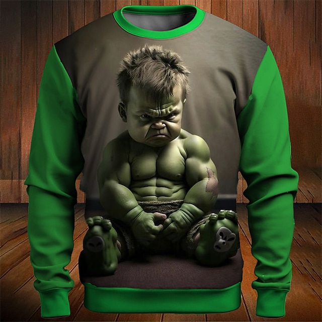  Graphic Karikatur Herren Modisch 3D-Druck Pullover Sweatshirt Festtage Urlaub Ausgehen Sweatshirts Dunkelgelb Rote Langarm Rundhalsausschnitt Bedruckt Frühling & Herbst Designer Kapuzenpullover