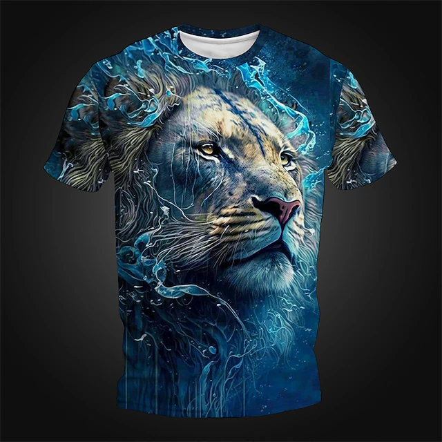 Men's Graphic Animal Lion T Shirt Short Sleeve T shirt 3D Print Crew Neck Shirt Daily Designer Retro Vintage Sports Outdoor Holiday Going out Blue Red Green Spring & Summer Clothing Apparel S M L XL 5
