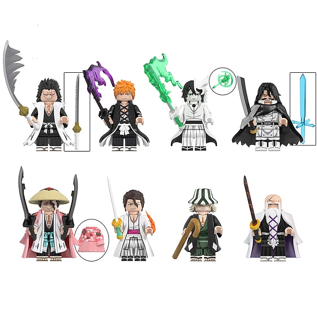  8 stk samlet legetøj anime serie død gud genki sværd hachizaki ichigo kid byggesten taske