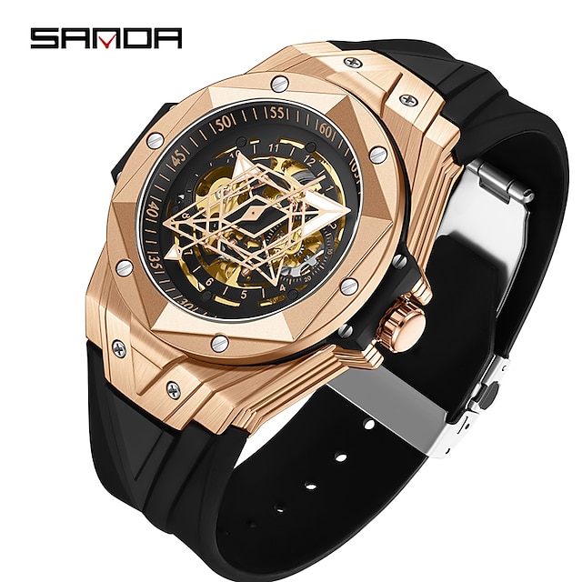  SANDA 男性 機械式時計 ファッション カジュアルウォッチ ビジネス 腕時計 光る 防水 デコレーション シリカゲル 腕時計