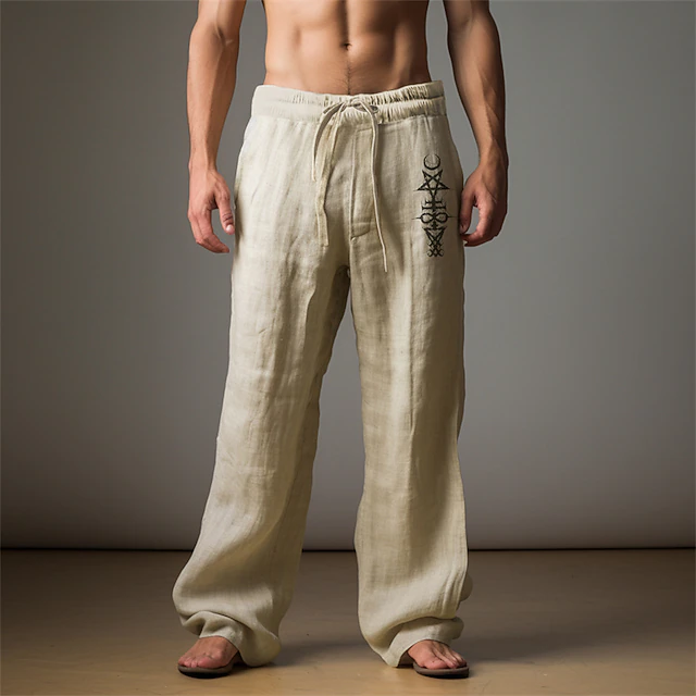 Men's Graphic Stars Pants Trousers Mid Waist Casual Vacation Daily Wear Going out Spring Fall Black Light Brown Blue 7