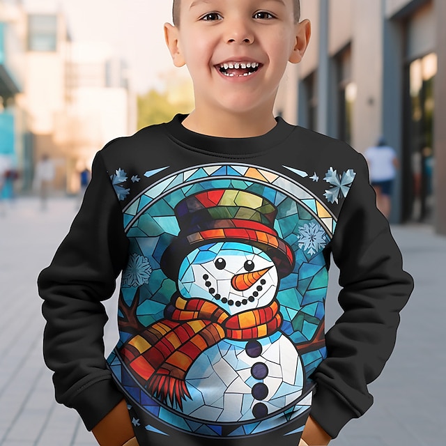  Jongens 3D Sneeuwpop Sweatshirt Pullover Lange mouw 3D-afdrukken Lente Herfst Modieus Streetwear Stoer Polyester Kinderen 3-12 jaar Strakke ronde hals Buiten Casual Dagelijks Normale pasvorm