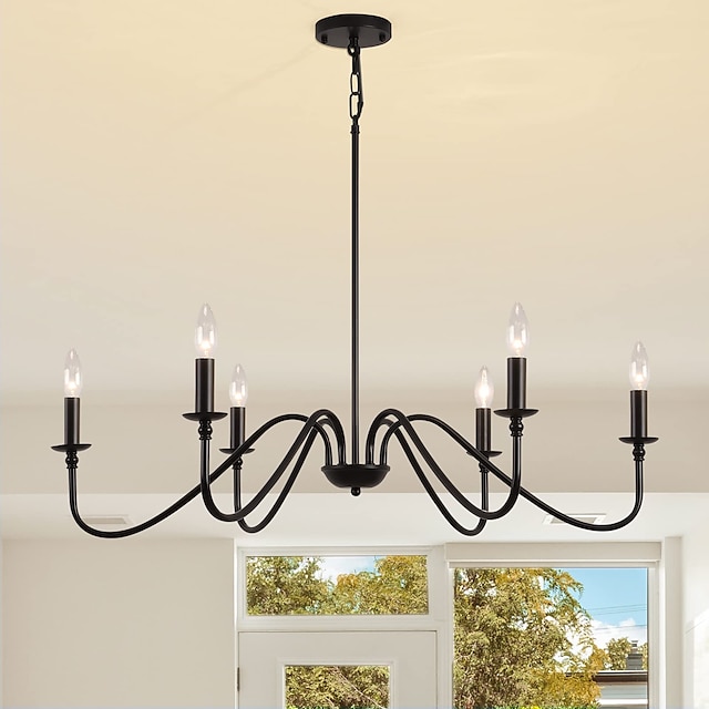  88 cm led pingente luz 6 luz estilo vela ferro industrial para sala de jantar, sala de estar, cozinha preto moderno tradicional/clássico 220-240v