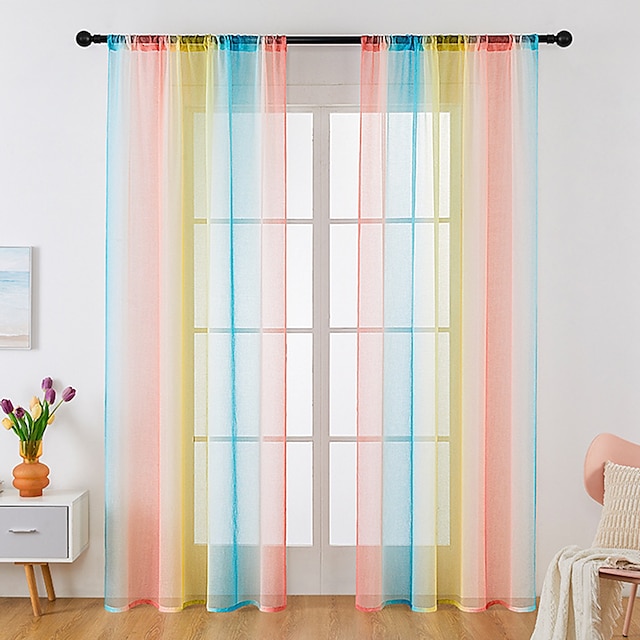  Juni Stolzmonat LGBT Regenbogen Halbtransparente Vorhang Jugendliche Mädchen Schlafzimmer Vorhänge Set Fensterpanel Voile Drapes für Mädchenzimmer/Kinderzimmer/Kinderzimmer/Wohnzimmer 1 Panel