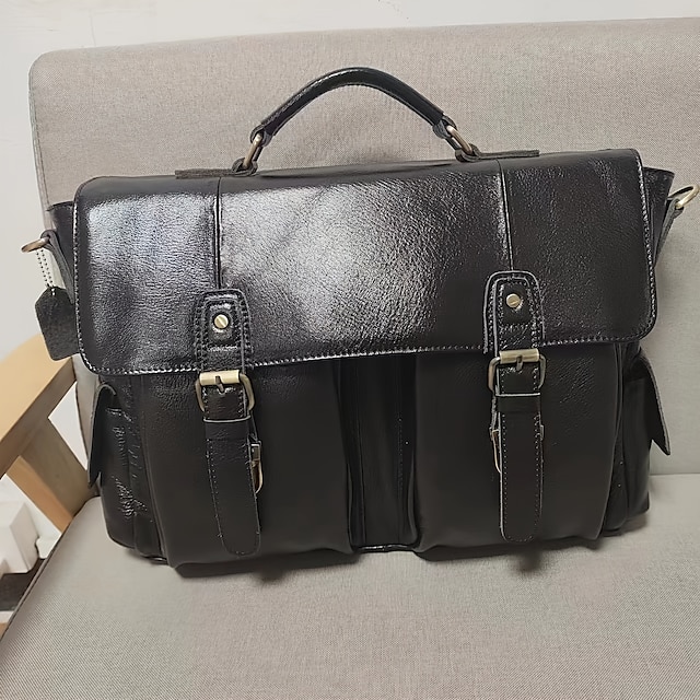  vintage ægte læder herre dokumentmappe bærbar messenger taske første lag okselæder håndtaske retro afslappet stil