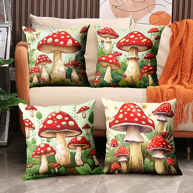  1PC Mushroom Double Double Side Pillow Cover Soft Decorative Square Cushion Case Pillowcase for Bedroom Livingroom Sofa Couch Chair