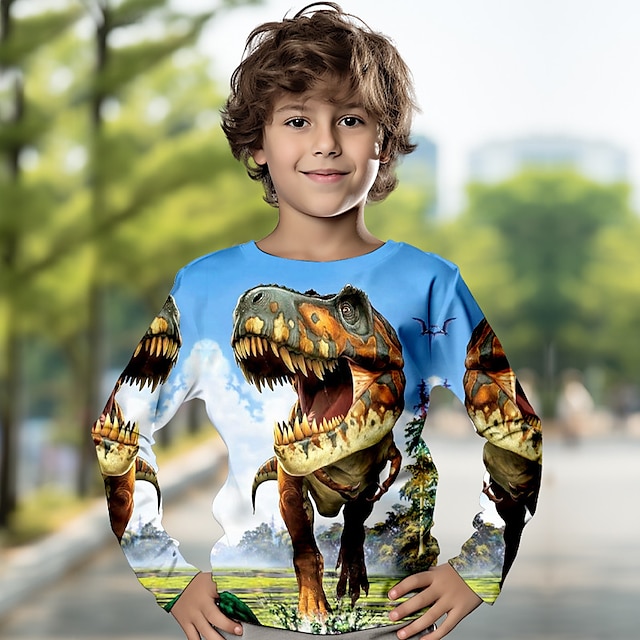  Garçon 3D Dinosaure Tee-shirts Chemise manche longue 3D effet Printemps Automne Sportif Mode Vêtement de rue Polyester Enfants 3-12 ans Col Ras du Cou Extérieur Casual du quotidien Standard