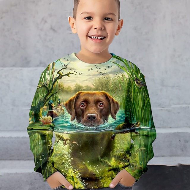  Boys 3D Dog Sweatshirt Pullover Long Sleeve 3D Print Spring Fall Fashion Streetwear Cool Polyester Kids 3-12 Years Crew Neck Outdoor Casual Daily Regular Fit