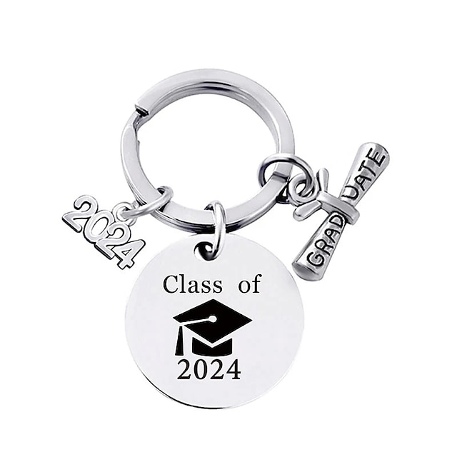  Abschluss-Schlüsselanhänger der Klasse 2024, inspirierende Schlüsselanhänger aus Edelstahl für Absolventengeschenke, Schlüsselanhänger-Anhänger, runder Edelstahl-Schlüsselanhänger, Geschenk für die