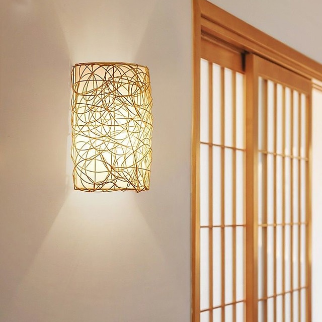  Modern Wall Sconces Rattan Wall Sconce Indoor Wall Lamp Farmhouse Wall Light for Living Room Dining Room Study Bedroom Bathroom Stairs