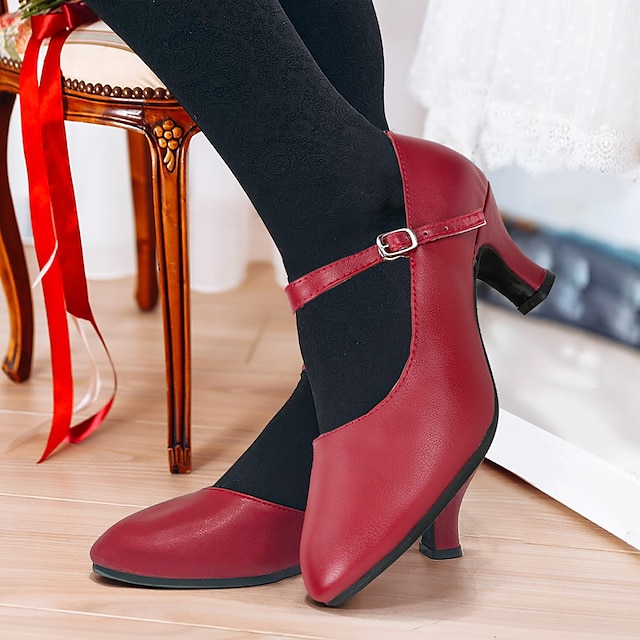  Women's Heels Pumps Vintage Shoes Comfort Shoes Party Outdoor Daily Kitten Heel Round Toe Elegant Vintage Fashion Leather Cowhide Buckle Ankle Strap Silver Dark Red Black