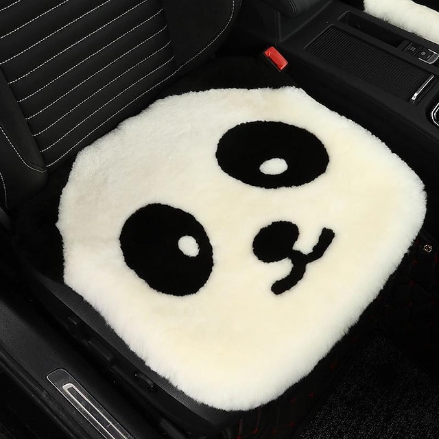  Cartoon Panda Car Seat Cover Short Wool Universal Seat Cushion Fits Most Cars Trucks SUVs Vans