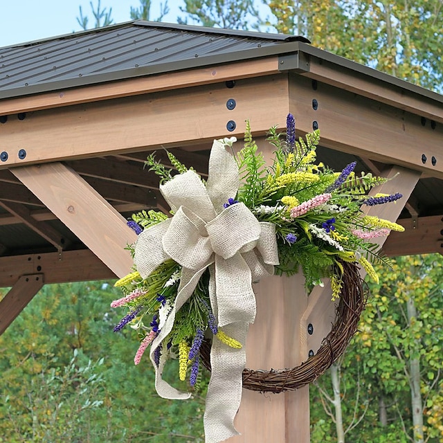  Grinaldas de primavera para porta da frente, decoração de férias de flores artificiais coloridas para casa ao ar livre dentro de casa janela de parede decoração de casamento