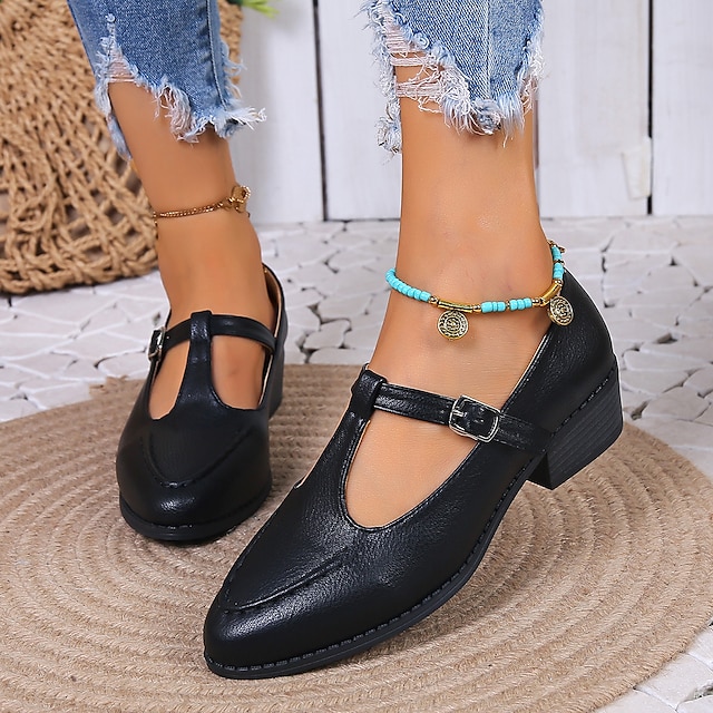  Pentru femei Pantofi Flați Pantofi de confort Zilnic Blocați călcâiul Vârf ascuțit Epocă Casual PU Curea Gleznă Negru Rosu
