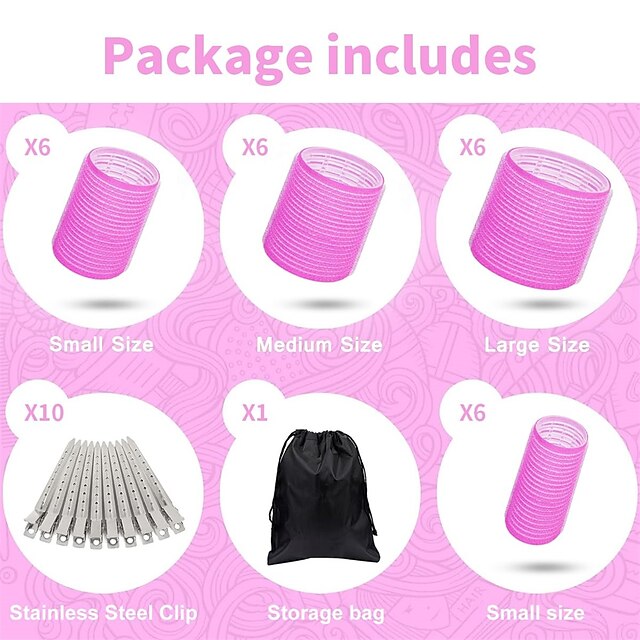 36Pcs Hair Roller Set with Clips, Self-Grip Hair Rollers for Volume ...