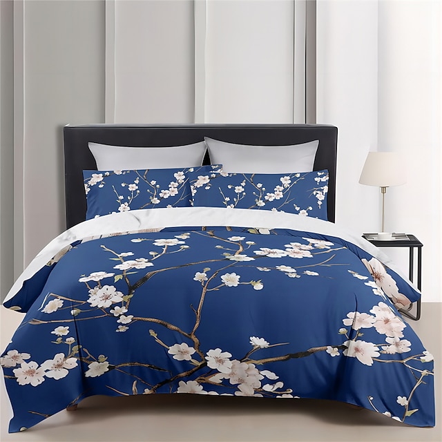  Juego de funda nórdica con estampado floral, juego de edredón, juego de cama de algodón de lujo suave de 3 piezas, decoración del hogar, ropa de cama al anochecer, regalo, tamaño king y queen