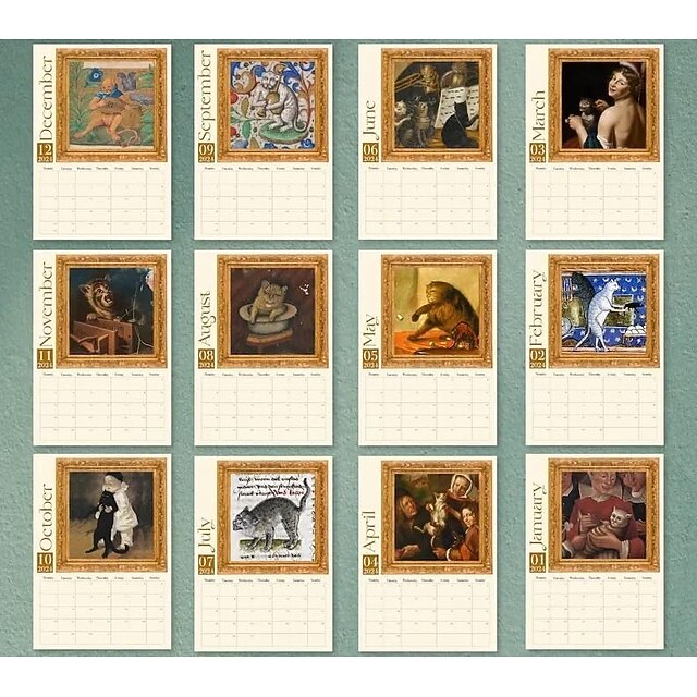 Weird Medieval Cats Calendar 2024 Cat Wall Caledar Funny Cats Wall