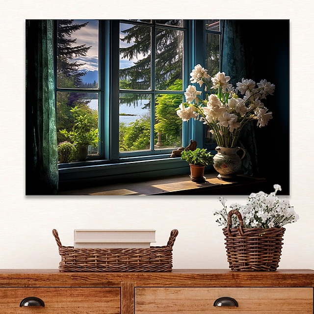  Paisaje, arte de pared, lienzo, ventana falsa, impresiones de bosque de primavera y carteles, imágenes, pintura decorativa de tela para sala de estar, imágenes sin marco