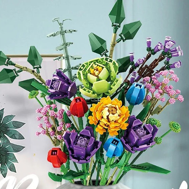  מתנות ליום האישה תואמות להרכבת פרחים בלוק le-go ופרחים נצחיים לקישוט בית לילדות כמתנות לחג מתנות ליום האם לאמא