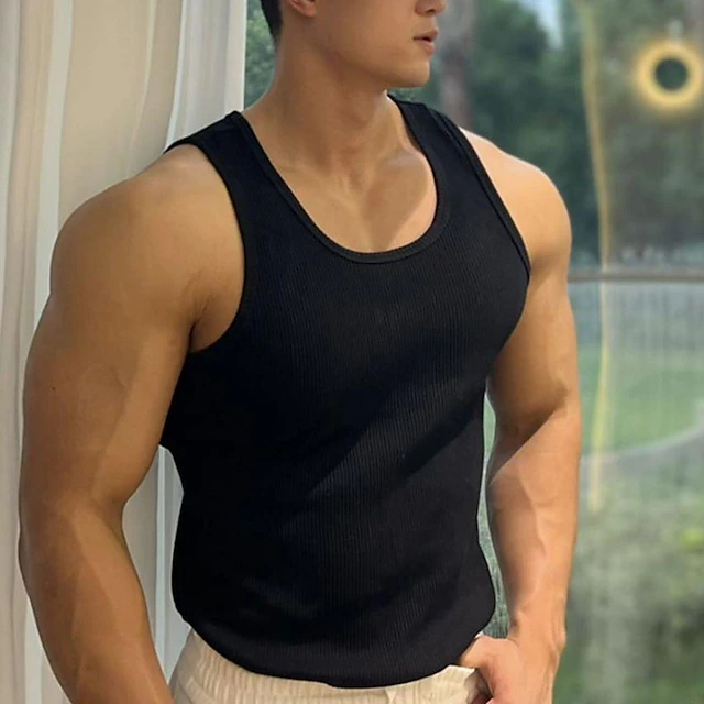 Men's GYM Tank Running Tank Workout Tank Men Tops Crew Neck Sleeveless Sports & Outdoor Vacation Going out Casual Daily Quick dry Moisture Wicking Breathable Soft Plain Black White Activewear Fashion 15