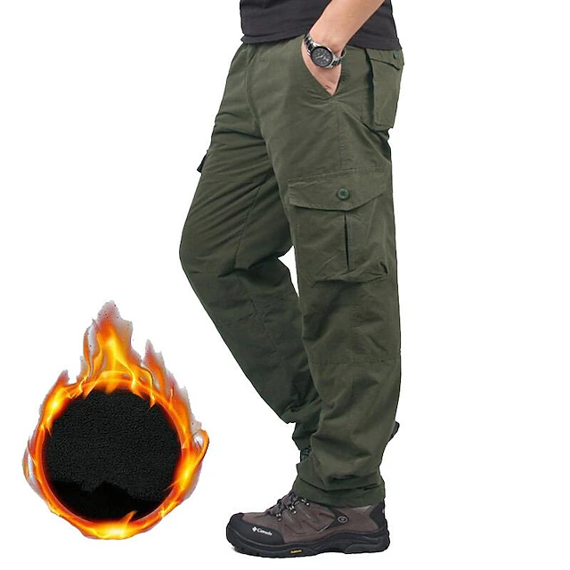 Men's Cargo Pants Fleece Pants Combat Trousers Work Pants Pocket Multi Pocket High Rise Solid Colored Wearable Outdoor Calf-Length Outdoor Casual Classic Big and Tall Loose Fit Black Army Green High4