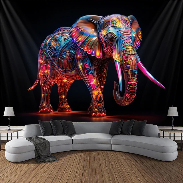 Blacklight Tapestry UV Reactive Glow in the Dark Glow Party Neon Elephant Animal Psychedelic Trippy Misty Hanging Tapestry Wall Art Mural for Living Room Bedroom 12