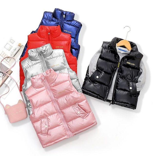  Kids Unisex Vest Coat Outerwear Solid Color Letter Sleeveless Coat School Cool Adorable Daily Colorful disposable vest-blue Colorful disposable vest-pink Colorful disposable vest-sky blue Spring Fall