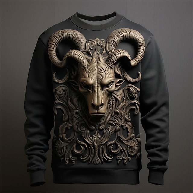  Grafisk Dyr Herre Daglig 3D-udskrivning Pullover-sweatshirt Ferie Ferierejse I-byen-tøj Sweatshirts Sort Blå Langærmet Rund hals Trykt mønster Forår & Vinter Designer Hættetrøje