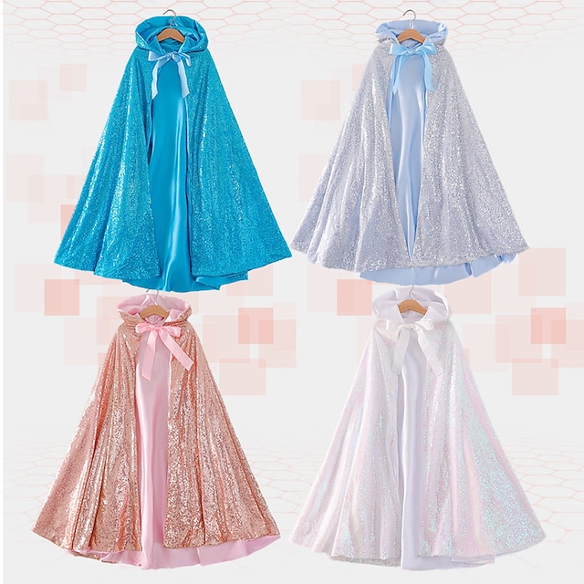 Frozen Princess Cinderella Elsa Robe Hooded Cloak Girls' Movie Cosplay Anime Light Blue Pink Peach Halloween Masquerade Cloak