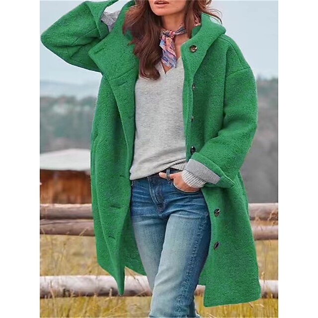 Women's Winter Coat Long Overcoat with Hood Fall Pea Coat Single