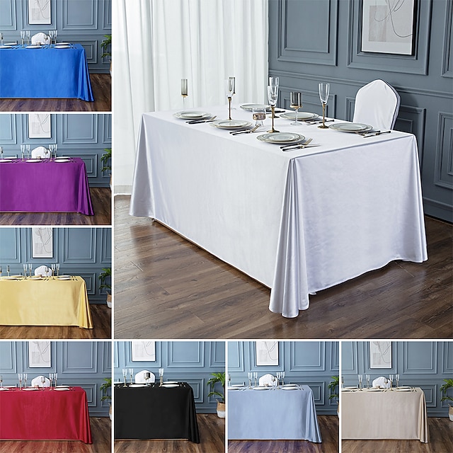 Toalha de mesa de conferência de cetim, sensação leve de luxo, toalha de mesa retangular, decorações grossas de cor sólida para banquete de casamento, sinal de exposição de festa em tecido branco para mesa de escritório
