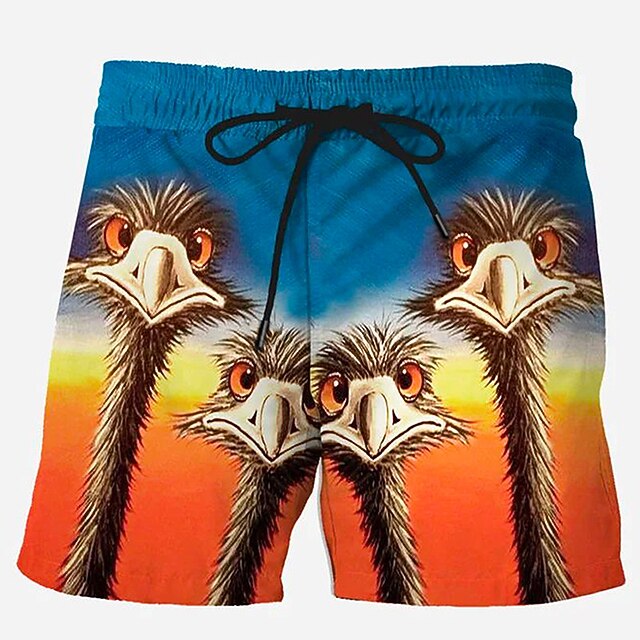 Men's Ostrich Skin Print Bird Swim Trunks Swim Shorts Board Shorts Mid Waist Hawaiian Casual Holiday Beach Drawstring with Mesh lining Elastic Waist Designer Clothing Apparel3