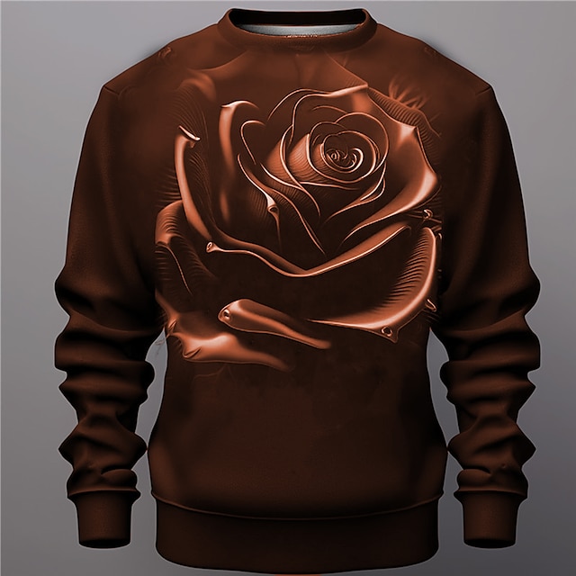  Herre Grafisk Rose Sweatshirts Pullover-sweatshirt Langærmet Sweatshirt Rund hals Mode Daglig Afslappet 3D-udskrivning Ferierejse Ferie I-byen-tøj Trykt mønster Forår & Vinter
